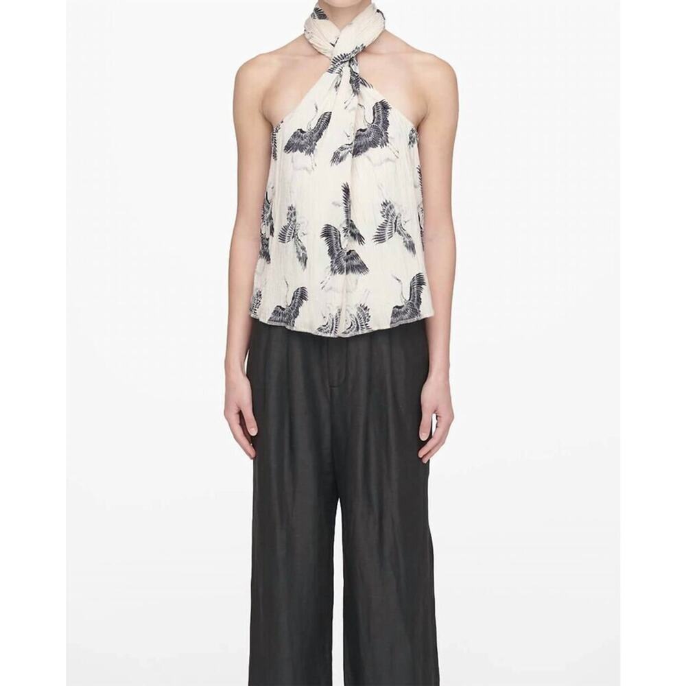 NWD Anine Bing Becca Crane Top Cream Size XS Crane Print #C2423